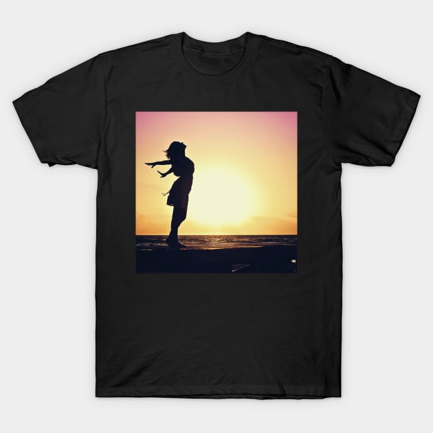 Freedom Silhouette Ocean Sunrise T-Shirt by Felicity-K